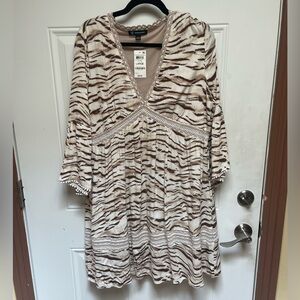 Boho / Bohemian Brown and Cream Neutral Animal Print Tunic Dress Casual Chic